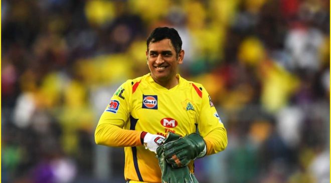 dhoni with csk jersey