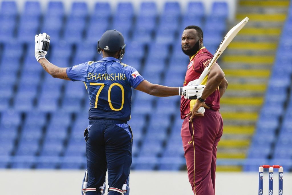 Sri Lankan cricketers Danushka Gunathilaka obstructing the field