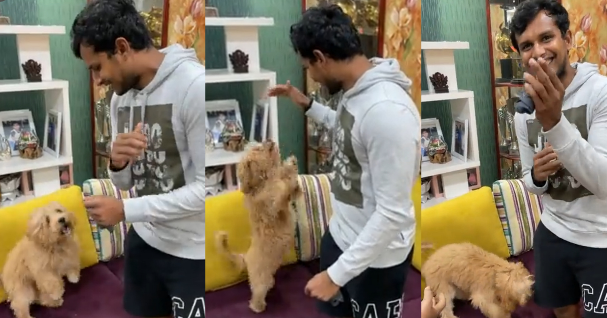 “When Gabba Had His Friend Over” – Washington Sundar Shares A Clip Of T Natarajan Playing With Pet Dog