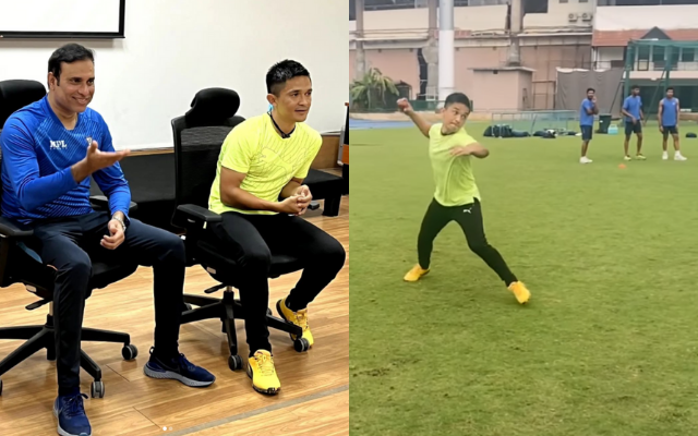 [Watch]- Indian Football Captain Sunil Chhetri Performs Fielding Drills At National Cricket Academy (NCA)