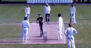 Boy Rides His Scooter In The Middle Of The Cricket Pitch