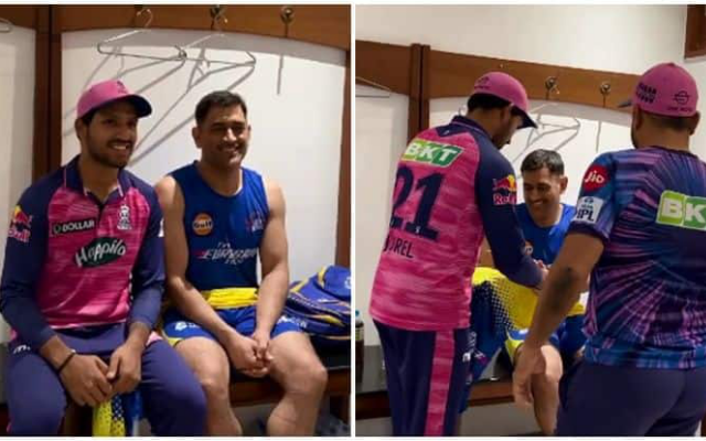 [Watch] Rajasthan Royals Players Click Pictures With MS Dhoni After Game vs CSK