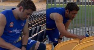 MS Dhoni Was Seen Painting Seats In The Stadium Ahead Of IPL 2023