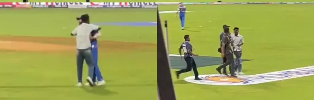 Fan Invades Pitch To Meet Rohit Sharma During The MI vs RR Match