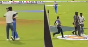 Fan Invades Pitch To Meet Rohit Sharma During The MI vs RR Match