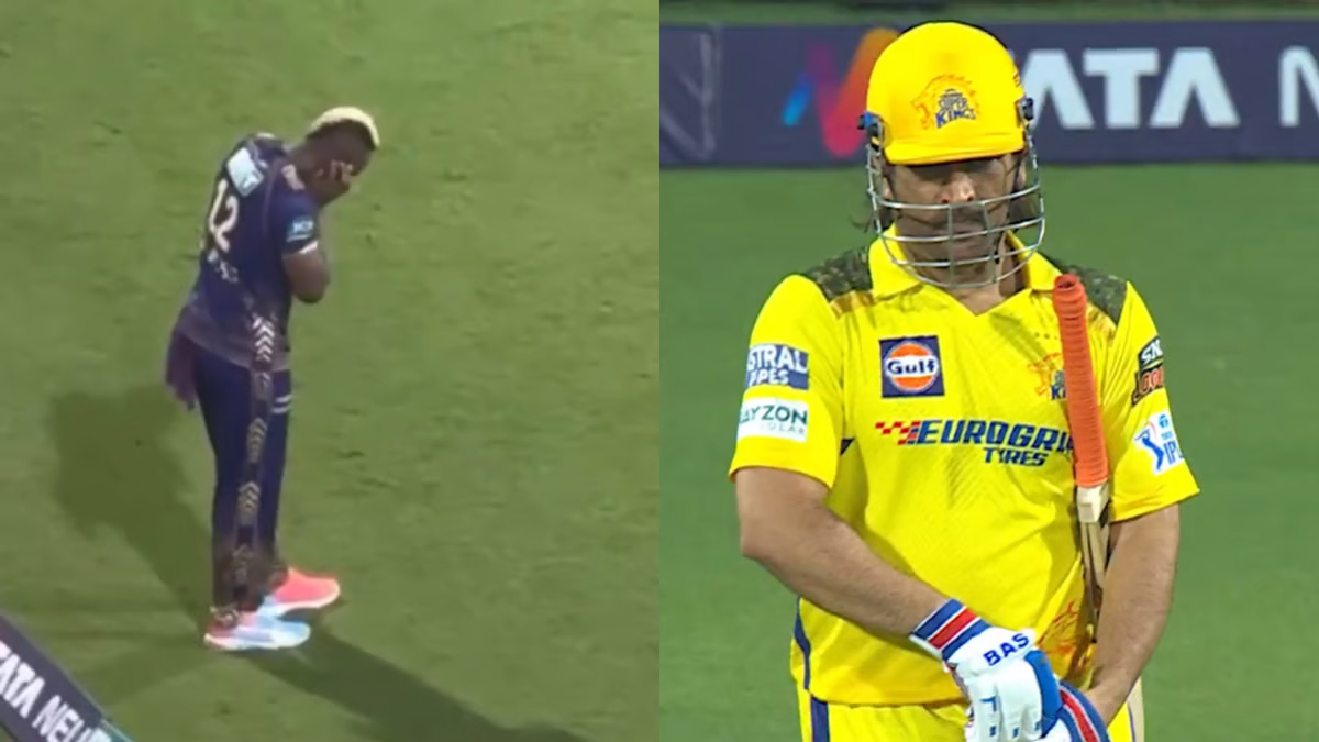 [WATCH] Andre Russell Covers His Ears As MS Dhoni Comes Walks To Bat Out