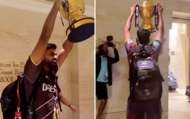 [WATCH]- KKR Captain Shreyas Iyer Rejoices With The IPL 2024 Trophy At The Team Hotel