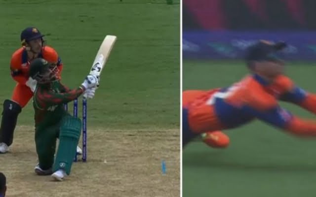 ICC T20 World Cup 2024: [WATCH]- Sybrand Engelbrecht Makes A Spectacular Catch To Dismiss Litton Das Early In The BAN vs NED Match