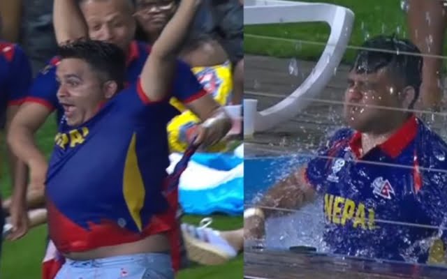 ICC T20 World Cup 2024: [WATCH]- Nepal Fan Jumps Into Pool To Celebrate A Wicket During The BAN vs NEP Match