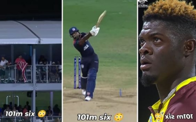 USA vs WI: [WATCH]- USA Captain Aaron Jones Hits A Massive 101-Meter Six Off Alzarri Joseph In The 2024 T20 World Cup Match