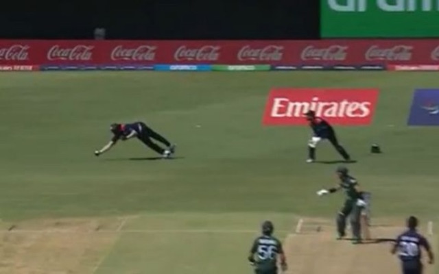 [WATCH]- Steven Taylor Takes A Spectacular Catch At Slip To Dismiss Mohammad Rizwan In The PAK vs USA Match