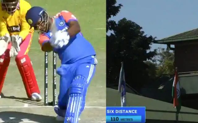 ZIM vs IND: [WATCH]- Sanju Samson Hits A Massive Six Of 110 Meters During The 5th T20I