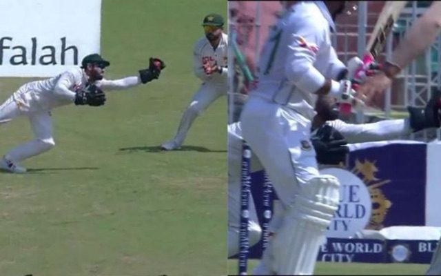 [WATCH]- Mohammad Rizwan Executes A Stunning Catch To Dismiss Zakir Hasan In The First PAK vs BNG Test