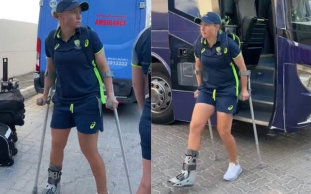 [WATCH]- Alyssa Healy Arrives On Crutches For The 2024 T20 Women’s World Cup Match Against India