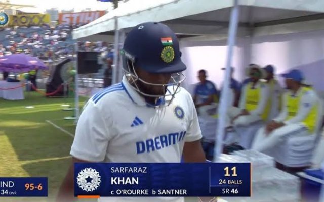 [WATCH] Mitchell Santner Dismisses Sarfaraz Khan As India Sink To 95/6 In The Second Test Against New Zealand