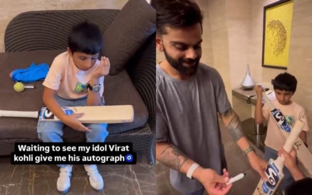 [WATCH]- Virat Kohli Signs Autograph And Takes Photo With A Special Fan At Wankhede Stadium