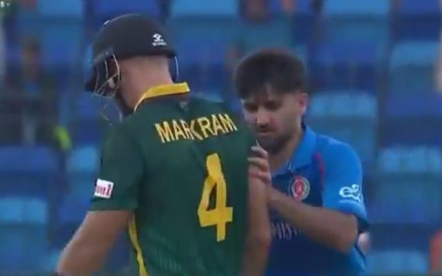 [Watch]: Fazalhaq Farooqi’s Heated Clash With Aiden Markram In SA vs AFG Clash