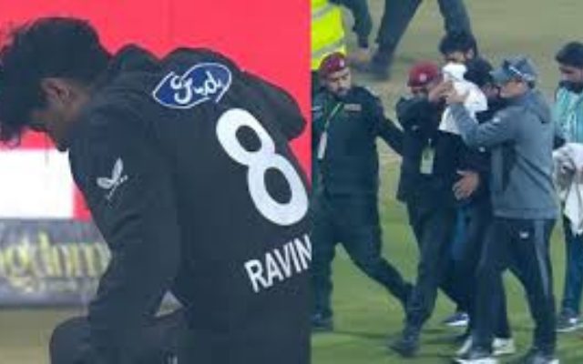 [WATCH]- Rachin Ravindra Injured After Losing Ball In Lahore Floodlights; Video Goes Viral