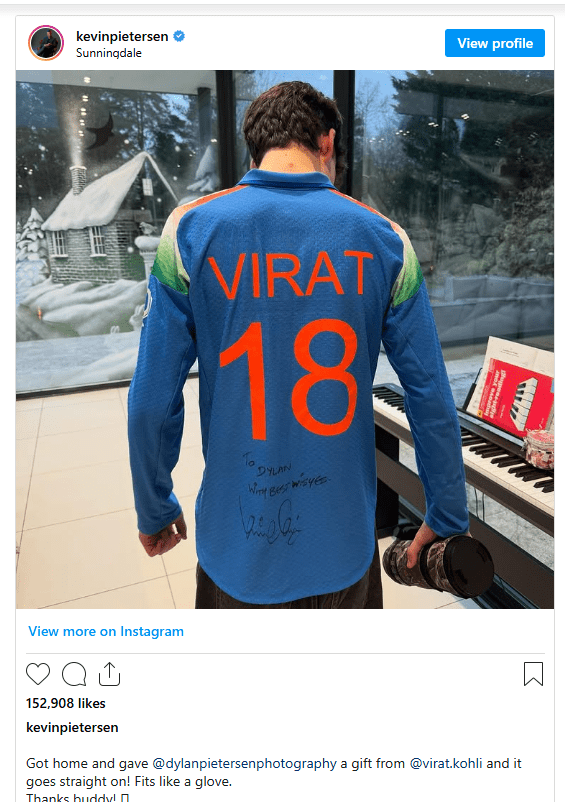 Special gift from Virat Kohli for Kevin's son Dylan
