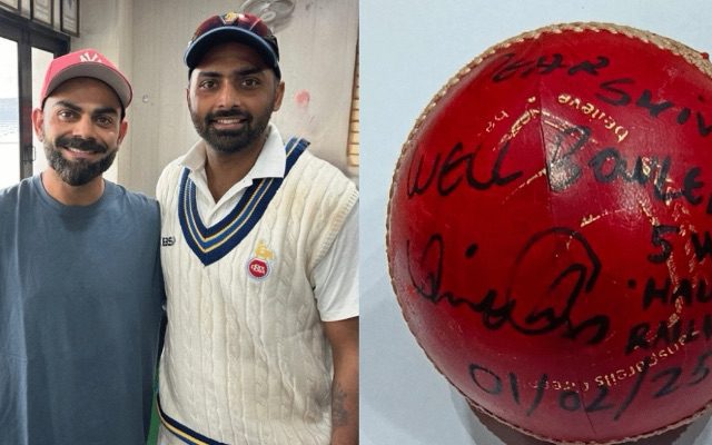 [WATCH]- Virat Kohli Autographs The Ball For Railways Bowler Who Dismissed Him In 2024-25 Ranji Trophy