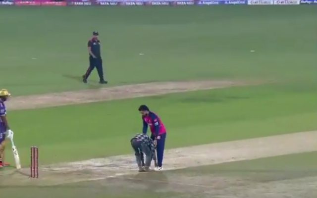 [Watch]: Fan Breaks Security Barrier During KKR vs RR Match, Honors Riyan Parag by Touching His Feet