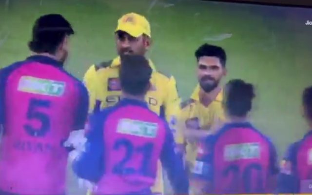 [Watch]: Rajasthan Royals Players Remove Caps to Honor MS Dhoni After Nail-Biting Victory Over CSK