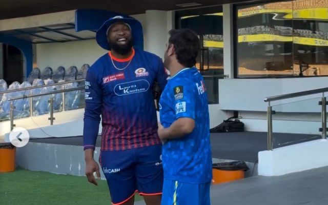 [WATCH]- MS Dhoni And Kieron Pollard Reunite With Hug And Laughter Before CSK vs MI Clash
