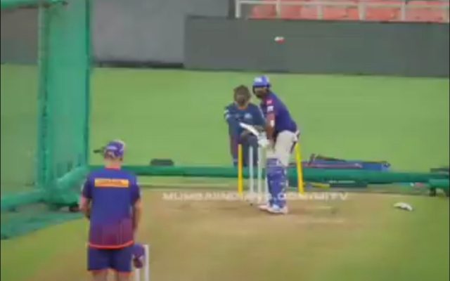 [WATCH]- Hardik Pandya Cheers As Rohit Sharma Smashes Sixes In Practice