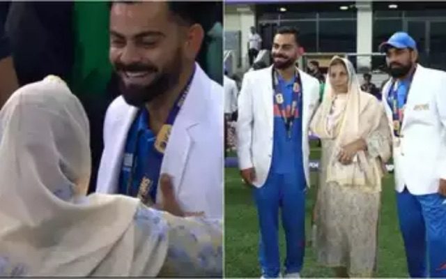 [WATCH] Virat Kohli Shows Respect By Touching Mohammed Shami’s Mother’s Feet After CT Victory