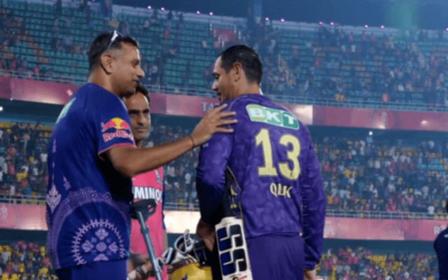 [WATCH]- Rahul Dravid Walks On Crutches, Stops de Kock In Heartfelt Gesture After KKR Star’s Winning Six vs RR