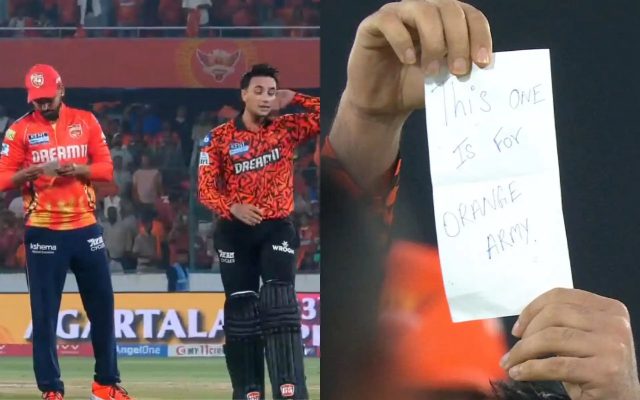 [Watch]: Shreyas Iyer Curiously Snatches Abhishek Sharma’s Century Celebration Note Against PBKS