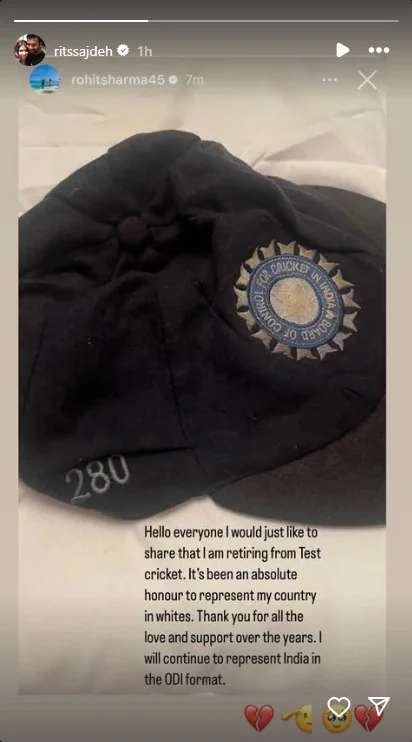 Ritika Sajdeh Reacts As Rohit Sharma Retires From Test Cricket