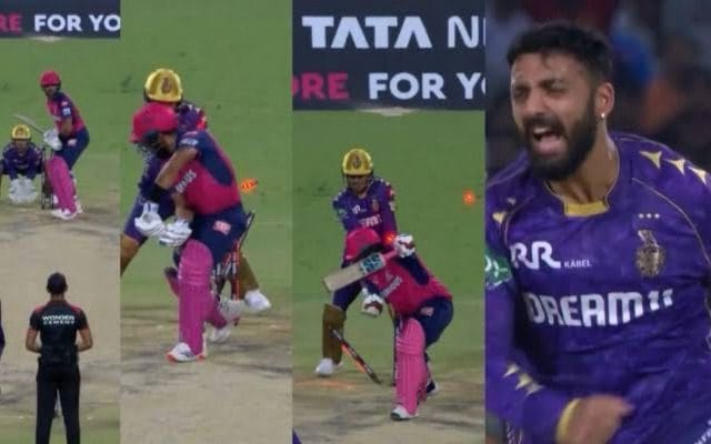 [WATCH] Varun Chakravarthy Dismisses Dhruv Jurel For A Golden Duck In KKR vs RR IPL 2025 Match
