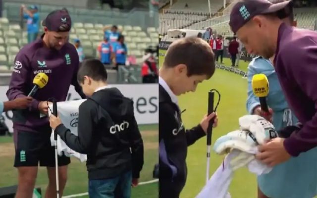 [WATCH]- Joe Root Surprises Blind Fan With Signed Jersey And Gloves During Edgbaston Test