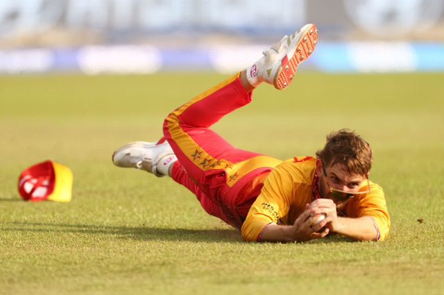 [WATCH]- Brian Bennett’s Spectacular Diving Catch Sends Nadeem Khan Packing In ZIM vs OMA