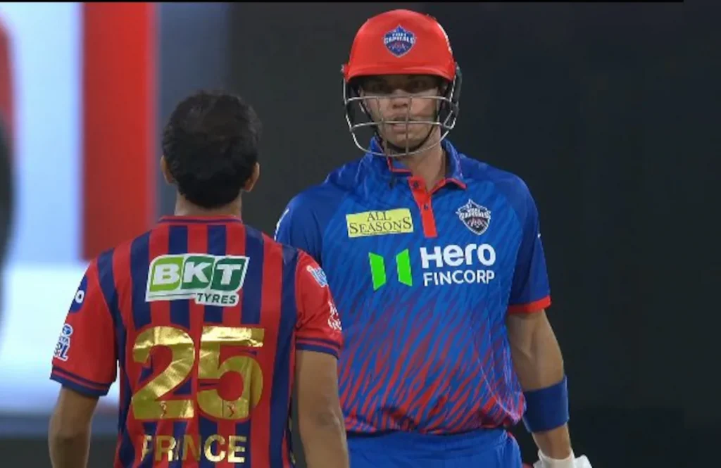 Prince Yadav in a heated exchange with Tristan Stubbs. (Image: X/Twitter)