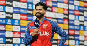 Shreyas Iyer in the post match presentation ceremony ©BCCI/IPL