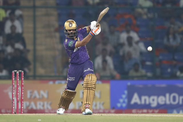 [WATCH] Ajinkya Rahane loses bat, still smashes six off Avesh Khan in KKR vs LSG clash