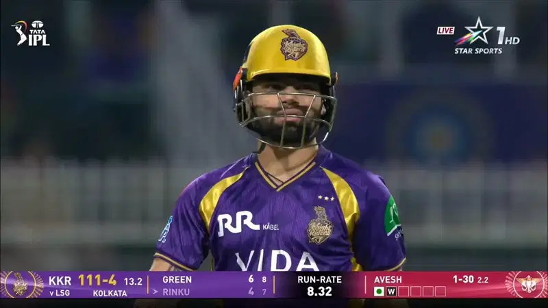 [WATCH]- Avesh Khan Dismisses Rinku Singh with Fiery Celebration in KKR vs LSG Clash