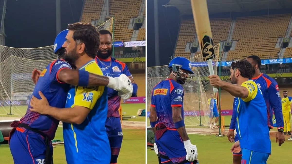 [WATCH]- Hardik Pandya Shares Warm Moment With MS Dhoni Ahead Of MI Clash